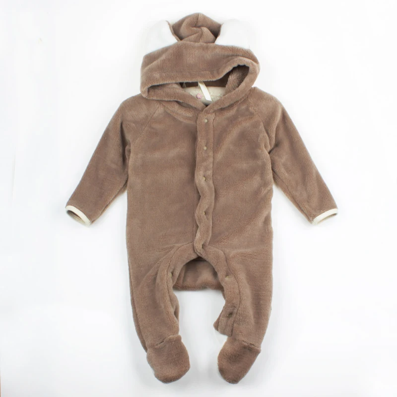 Little J Baby/теплые ромперы с ушками кролика для малышей; сезон осень-зима; Стильный комбинезон с кроликом для малышей; хлопковые комбинезоны с заячьими ушками для мальчиков и девочек; одежда с капюшоном - Цвет: PF001-ZONG