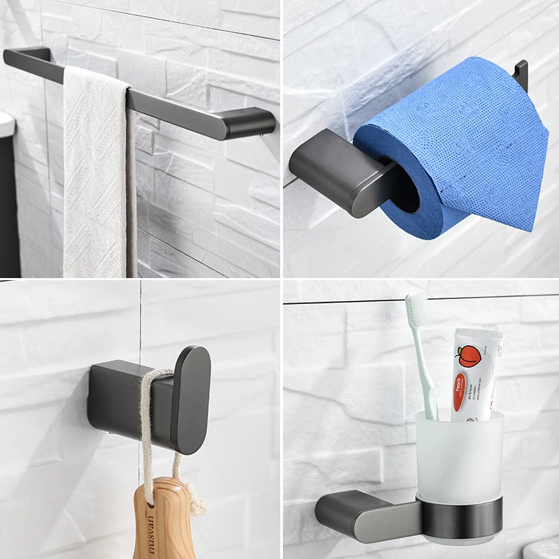 Gebürsteter Grauer Edelstahl, Papierhalter, Kleiderbügel, Handtücher, Zahnbürsten, Bademantel, Badezimmerzubehör
