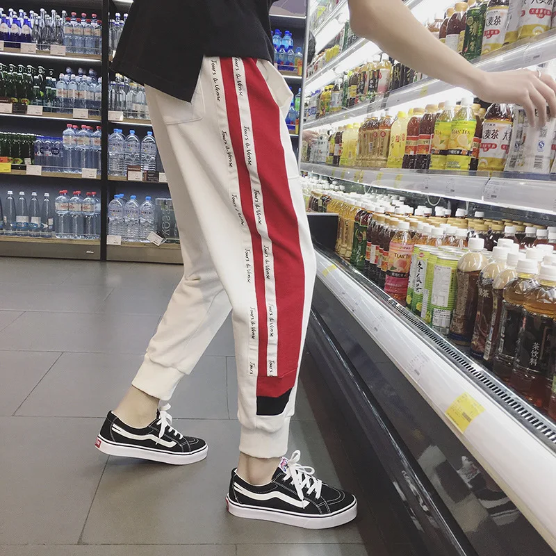 

2018 Autumn New Style Japanese-style Mixed Colors Loose-Fit Trend Athletic Pants Hong Kong Style Teenager Men Casual Capri Pants