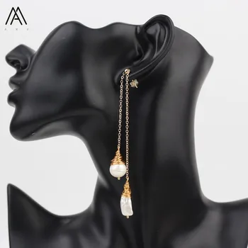 

White Baroque Pearl Handmade Studs Earring,Korean Style Pearl Multilayer Chain Long Hang Earstuds For Women Jewelry Gift TSMN-25
