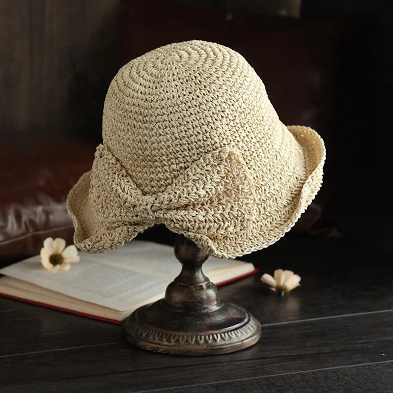 Женская мода ручной работы небольшой крест-складной большой бант солнцезащитная Кепка Солнцезащитная Рыбацкая шляпа шапки