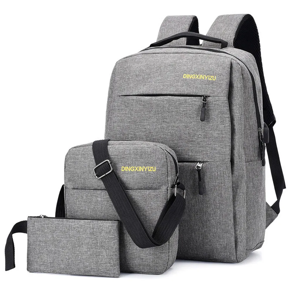3pcs Men's Backpack Usb Charging School 