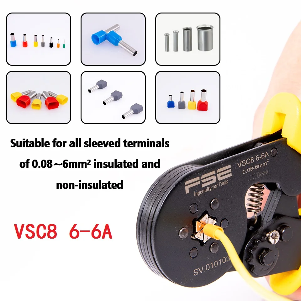 Mini type Self-Adjustable Crimping Plier Cable Crimping tools VSC8 6-6A For AWG26-10 0.08-6mm2 cable terminals
