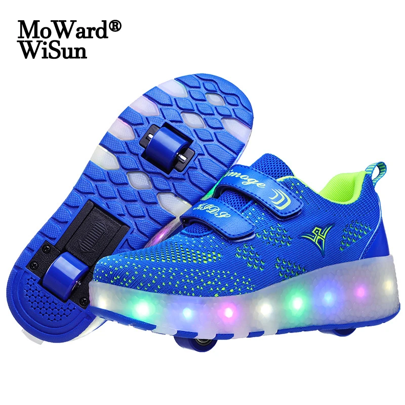 Size 28 40 Luminous Wheel Sneakers For Children Boys Girls Roller Skate Shoes With Lights Kids Usb Rechargeable Led Wheels Shoes Sneakers Aliexpress