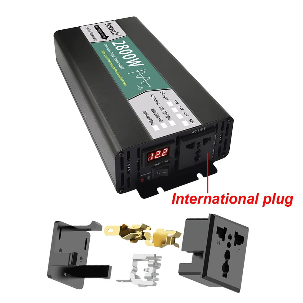 순수 사인파 인버터, 휴대용 차량 주파수 변환기, DC-AC 220V, 800W, 1600W, 2800W 전압 변환기, 12V, 24V, 48V, 60V