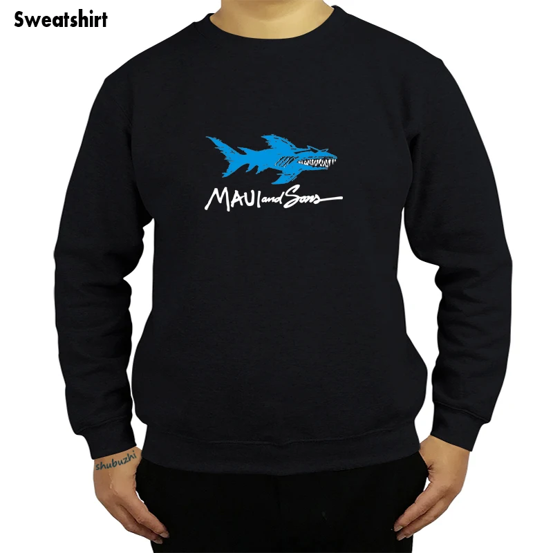 New Maui And Sons Shark Logo Mens Colore Nero Felpa Con Cappuccio Ristampa Autunno Inverno Felpa Marca Fitness Sbz8169