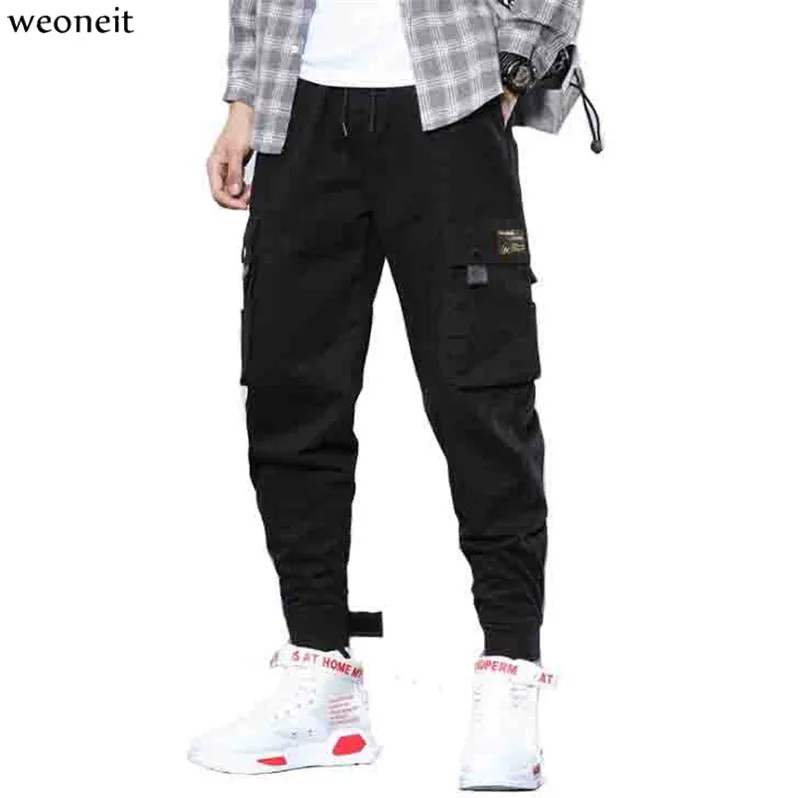 Weoneit мужские уличные брюки, расцветка черная и хаки серые шаровары, мужские панковские брюки, повседневные узкие штаны для бега, мужские брюки в стиле хип-хоп