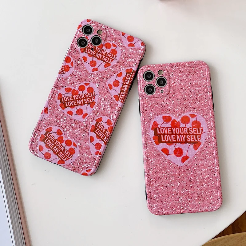 

Pink love heart phone case for iphone x s 11 8 7 Plus glitter sequins precise protect cover for iphone 11 Pro xr x xs max fundas