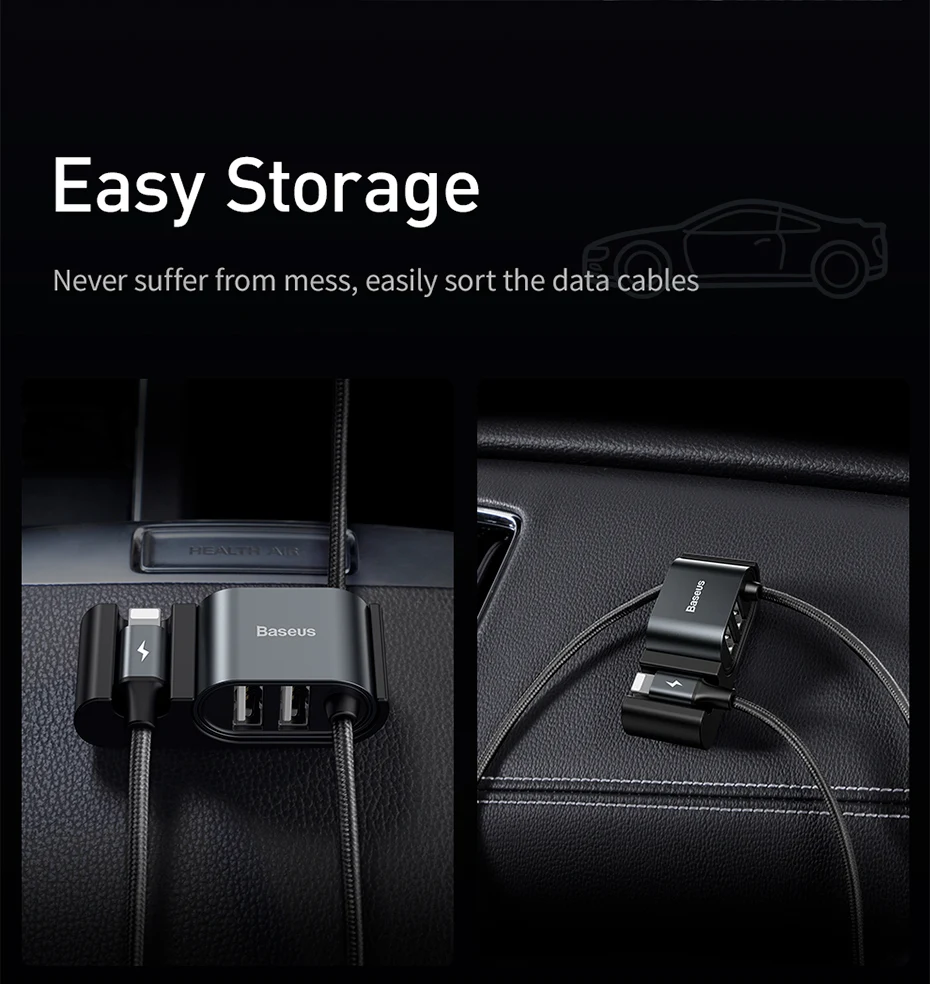 Baseus USB кабель Автомобильное заднее сиденье двойной USB зарядное устройство с зарядным кабелем для iPhone xr 8 7 6 6s plus USB кабель для передачи данных Шнур для телефона адаптер