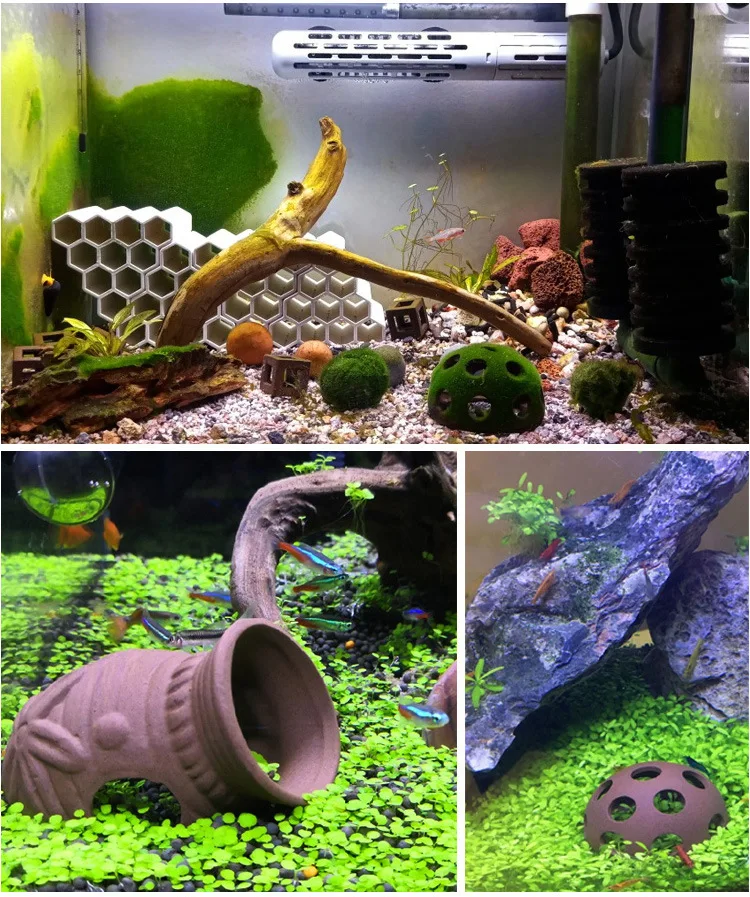 Lot De 2 Grottes Pour Aquarium - Cachettes Pour Crevettes Et Petits Poissons - ABS Marron - Facile à Nettoyer