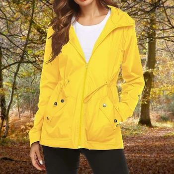 

2020 Women Zipper Hoodies Jacket Coat Waterproof Slim Jacket Outdoor Hiking Clothes Waterproof Hooded Lightweight Raincoat
