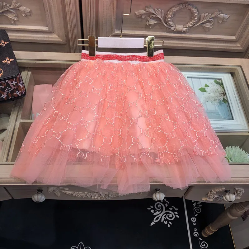 

Girls' Pink Skirt Student princess Mesh skirt