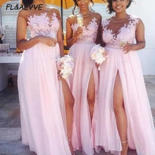 Светильник, розовое платье подружки невесты, длинное Недорогое Платье без рукавов для свадебной вечеринки