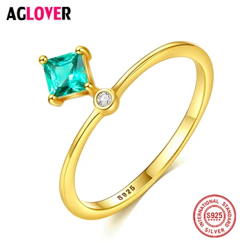 

AGLOVER 925 Sterling Silver 18k Ring AAA Green Big Zircon For Woman Engagement Ring Fashion Charm Girl Gift 2019 New