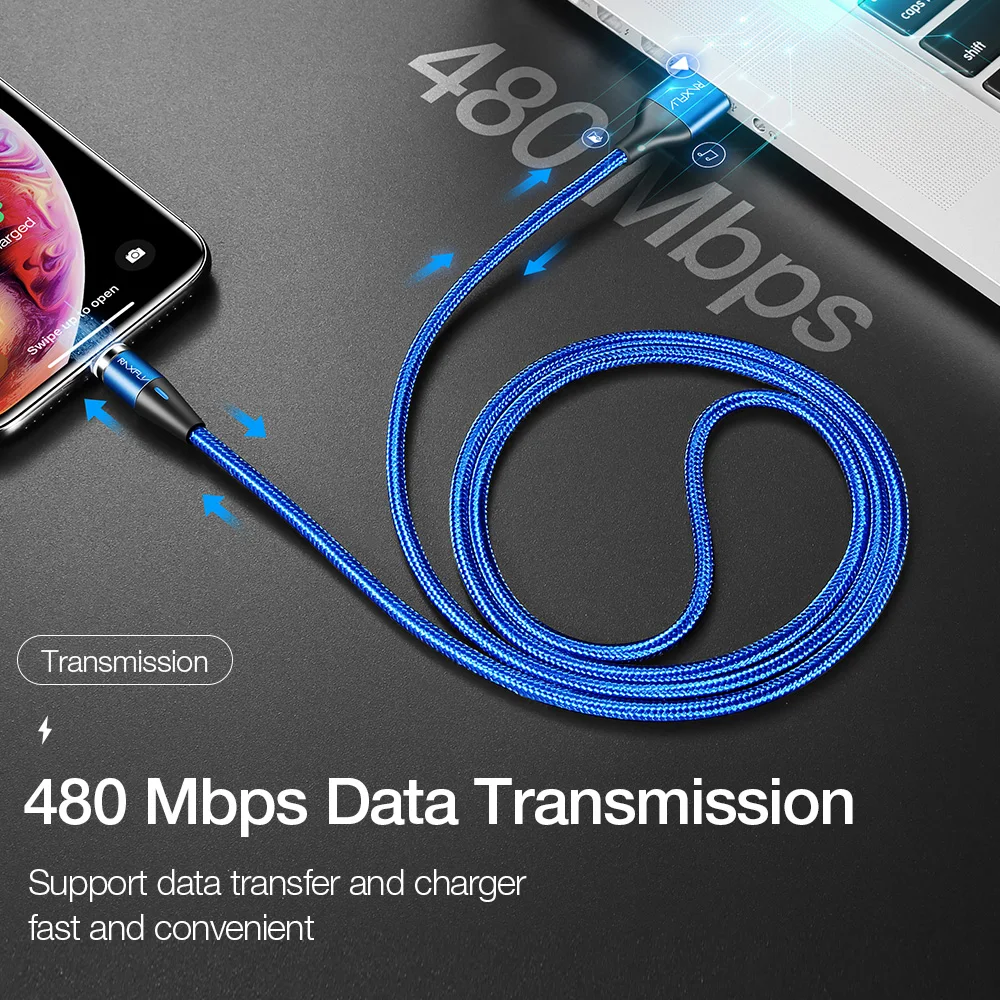 Магнитный зарядный кабель RAXFLY 3A для iPhone Xiaomi Mi A2 быстрой зарядки Micro USB Type C
