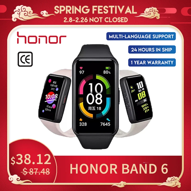 Новые Huawei Honor Band6 смарт-браслет 1st полный экран 1,47