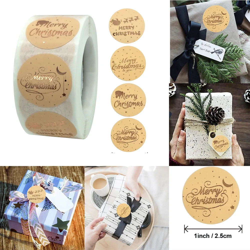 

500pcs/roll Rose Gold Merry Christmas Stickers Scrapbook Sealing Label Stickers For Party Diy Packaging Stationery Stickers