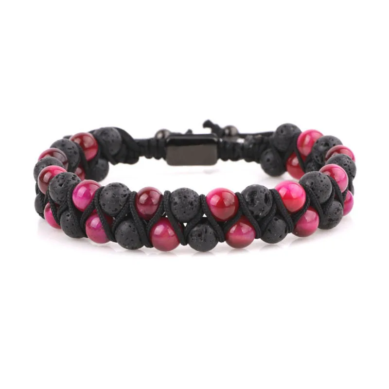 Men Women 6mm Lava Rock Stone Aromatherapy Essential Oil Diffuser Bracelet Braided Rope Natural Stone Yoga Beads Bracelets