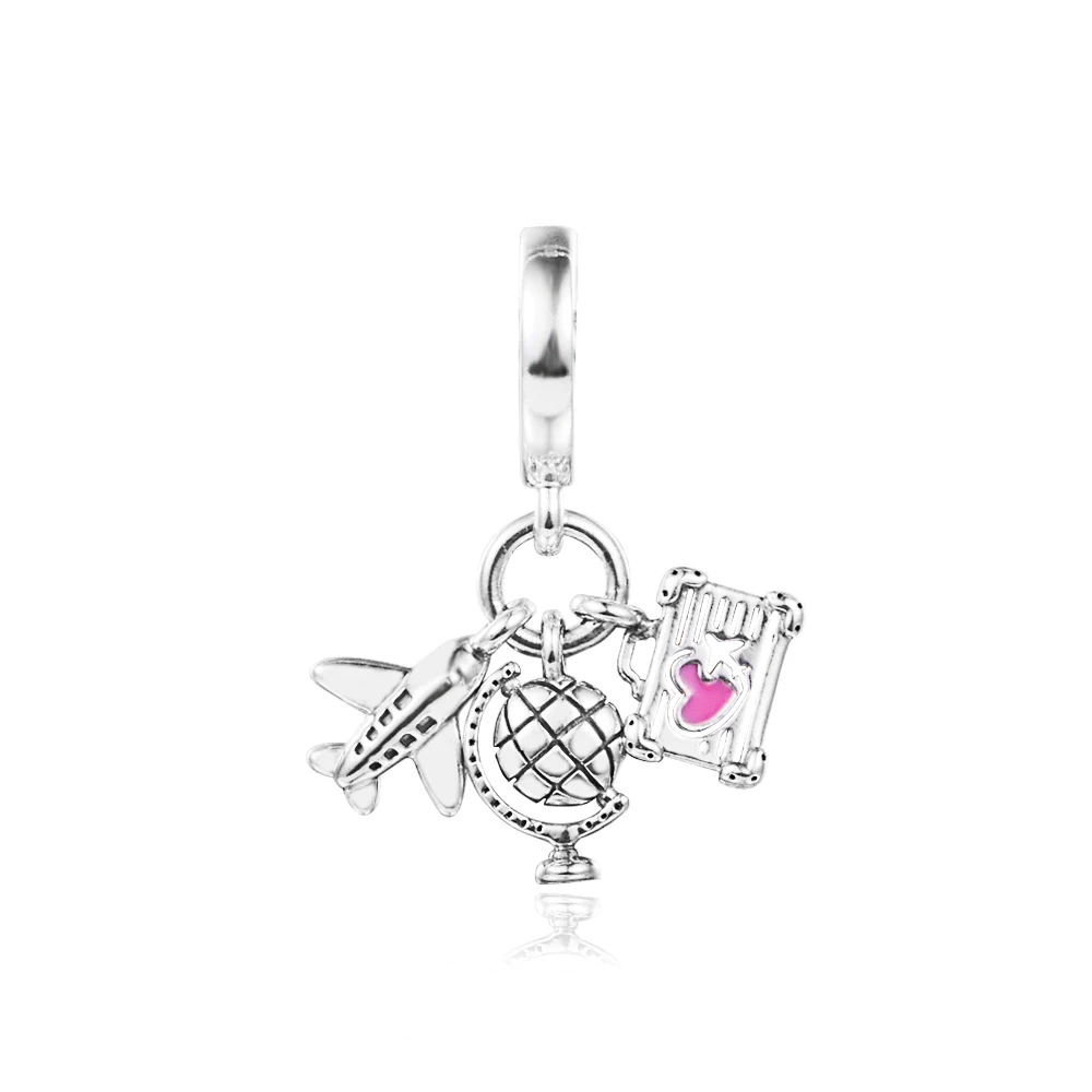 

CKK Airplane,Globe & Suitcase Charms 925 Original Fit Europe Bracelets Sterling Silver Beads for Jewelry Making Women DIY