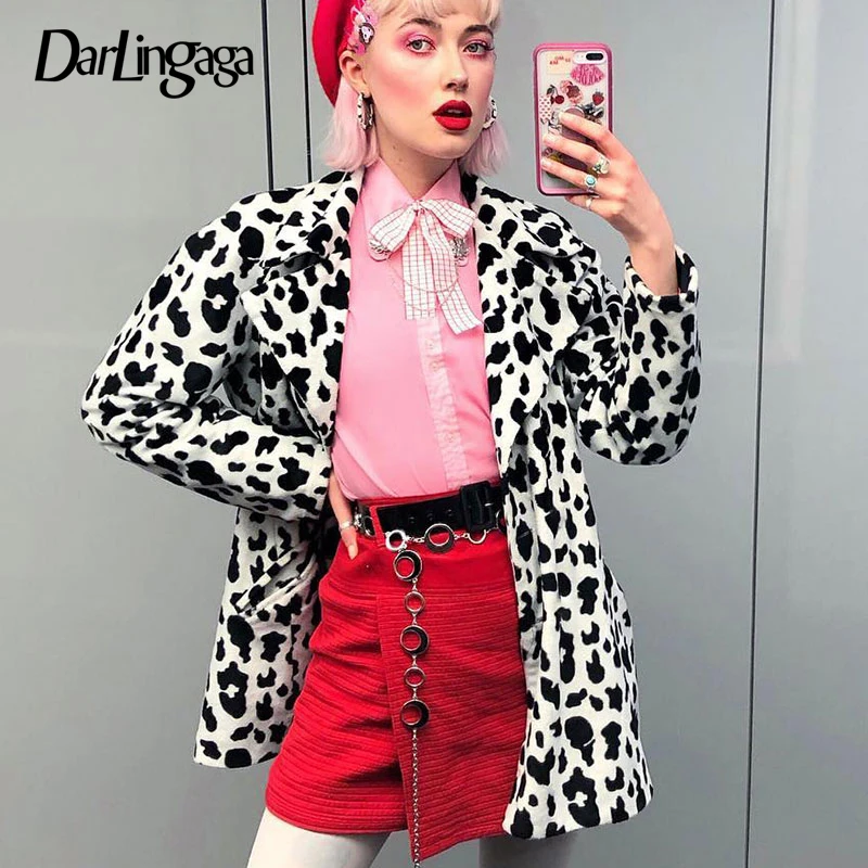Cow Print Darlingaga модное зимнее пальто с принтом коровы женский кардиган Женская куртка повседневные пальто и куртки с отложным воротником верхняя одежда осень - Цвет: Cow Print