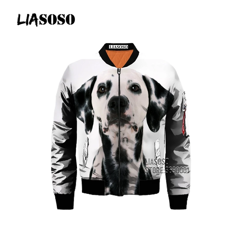 LIASOSO Funny Animal Dogs Cracked wall 3D Print Men Winter Thick Bomber Jacket Flight Jacket Coat Punk Style Retro Tops