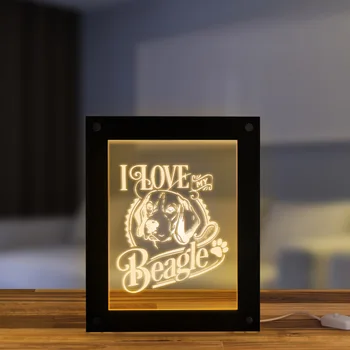 

I Love My Beagle Handmade Personalized Picture Frame LED Sleepy Bedside Lamp English Beagle Puppy Dog Pet Lighting Frame Decor