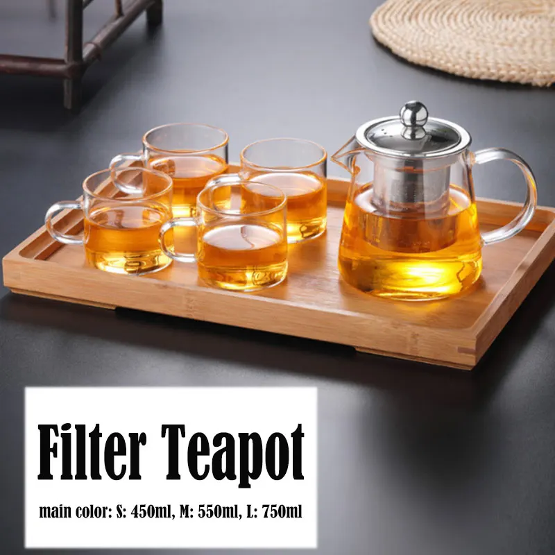 Glass Teapot Fruit Juice Home Strainer Water Kettle Heat Resistant Drinks Tea Utensils Restaurant Kitchen Coffee Tea Pot
