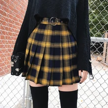 Spring Summer Harajuku Women Fashion Skirts Cute Yellow Black Red Pleated Skirt Punk Style High Waist Female Mini Short Skirt