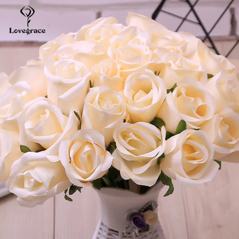 Lovegrace букет роз цветок искусственного шелка 12 головок розовое платье подружки невесты держат букет цветов розового цвета и цвета шампанского для дома Свадебный декор