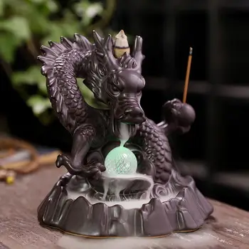 

Dragon Backflow Incense Burner With Ball Smoke Waterfall Incense Stick Holder With Led Purple Clay Ceramic Chinese Dragon Crafts