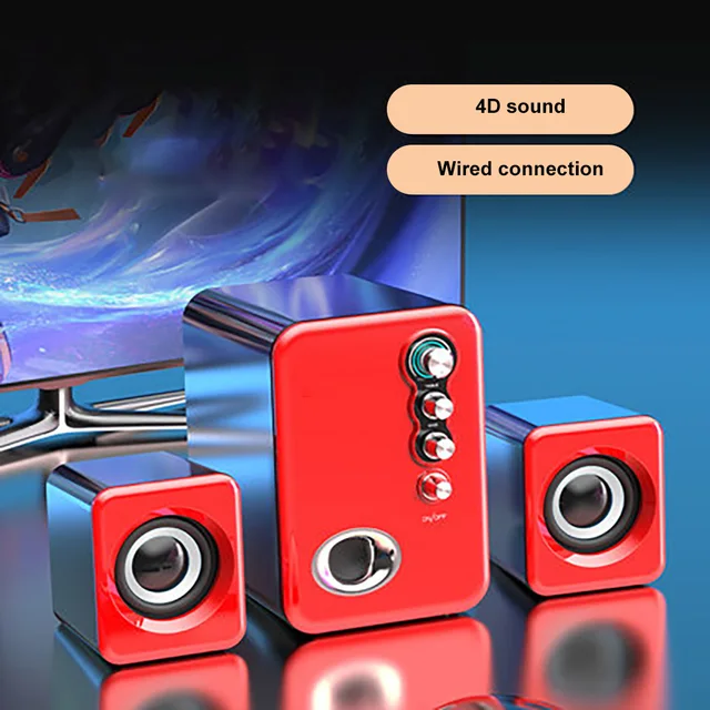 Computer Audio USB 2.1 Multimedia Bluetooth Overweight Subwoofer Desktop Home Speaker Wired Universal Audio Normal Red