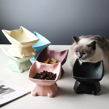 

New Cat Bowl Food Water Bowls for Cat Dog Oblique High Bowl Ceramic Pets Feeder Protection Spine Pet Bowls Table Pet Supplies