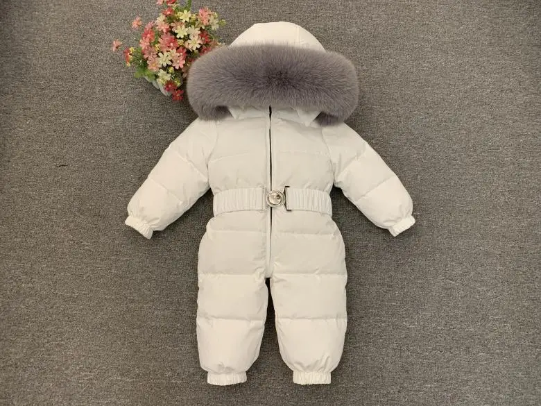 Luxury Large Real Fur Collar Infant Baby Snowsuit Thick Warm Down Rompers Hooded Toddler Boys Girls Jumpsuit One-pieces Ski Suit