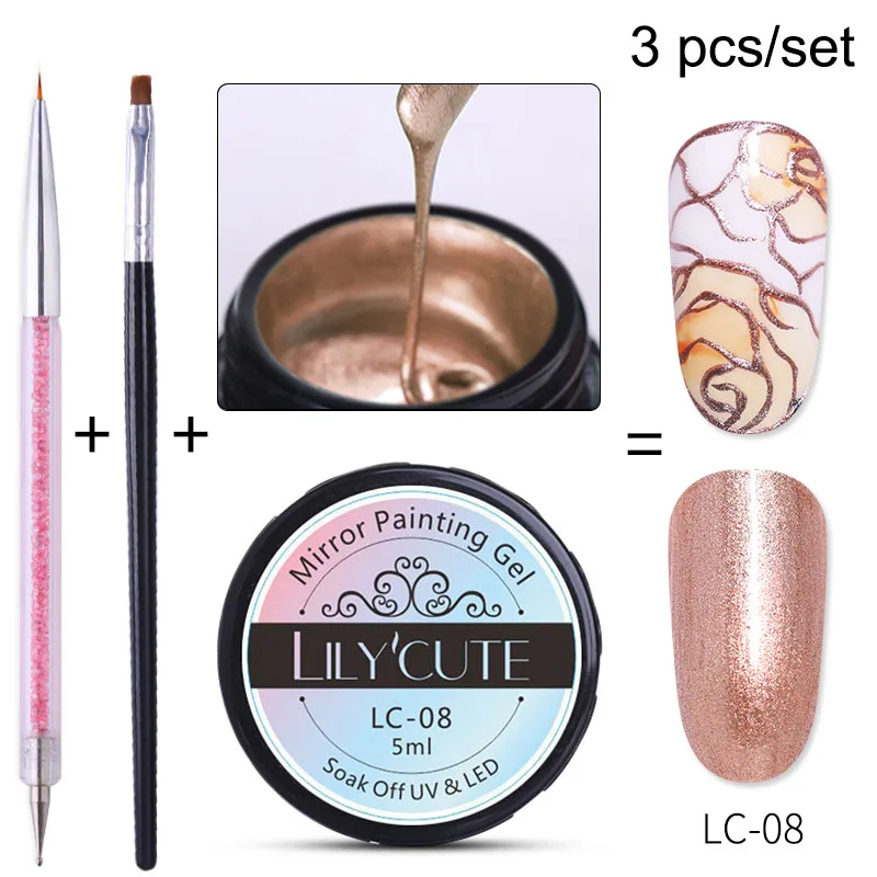 3pcs LC-08 LILYCUTE металлический зеркальный Гель-лак для ногтей, рисование металлическим зеркалом, набор гель-лаков для ногтей, впитывающий Гель-лак для ногтей, сделай сам - Цвет: 3pcs LC-08
