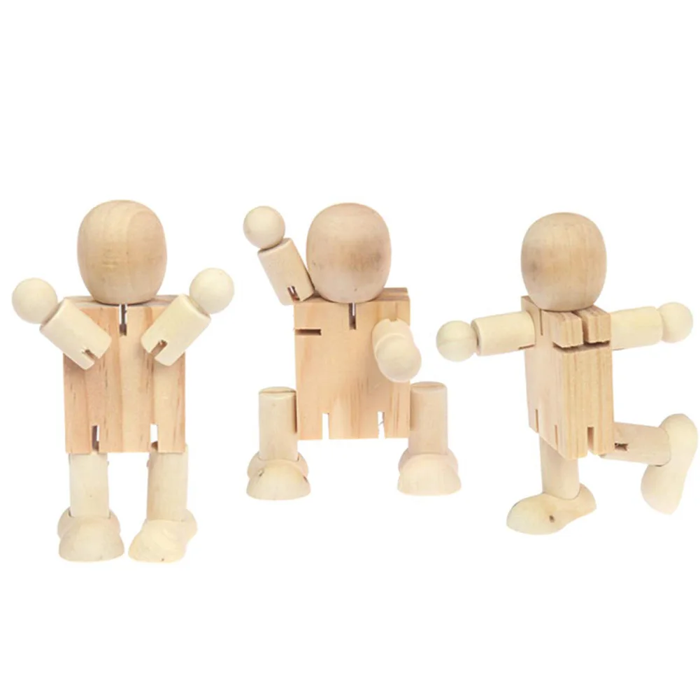 2Pcs Kids DIY Painting Model Toy Wooden Blank Robot Model DIY Hand Painting Graffiti Kids Role 5