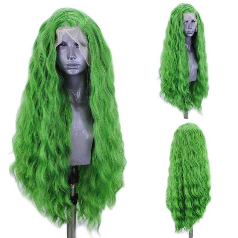 Charisma парик с крупными волнами боковая часть синтетический парик фронта шнурка термостойкие волокна волос зеленые парики для женщин натуральный волос
