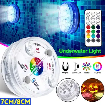 

7cm/8cm 10/12/13 LED Submersible Led Lights with Remote Control, 16 Colors Underwater Led Light Swimming Pool With Suction Cup