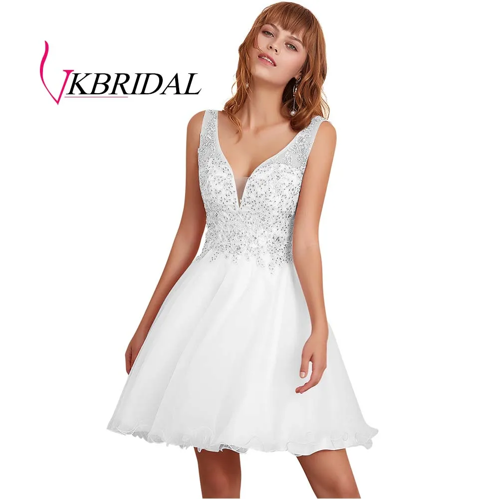 VKBRIDAL/Короткие платья для выпускного вечера с аппликацией из бисера; Новинка года; vestido de formatura; Выпускные платья для подростков - Цвет: Белый