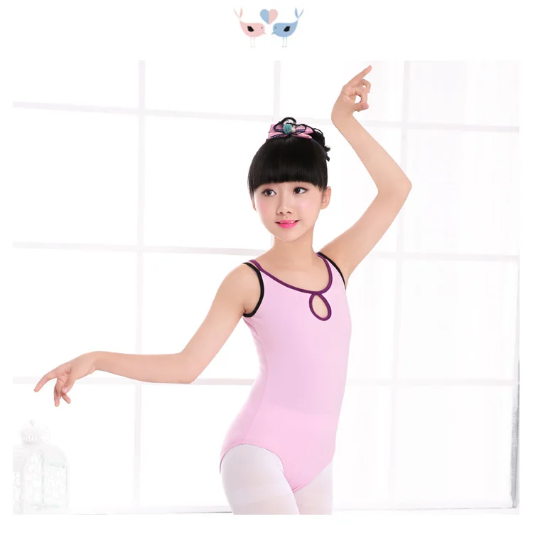 Детское трико с двойными бретельками из 95% хлопка для балета и танцев; розовое детское боди без рукавов; Леотард для гимнастики и танцев