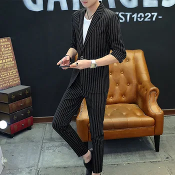 

Summer Suit Male Suit Slim Fit Student Half Sleeve Middle Sleeve Youth Men Seven Points Sleeve Suit Thin Section