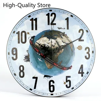 

HQ Large Fashion Wall Clock Modern Silent Design Creative Earth Picture Art Home Living Room Decorative Watches Wall Clock Decor
