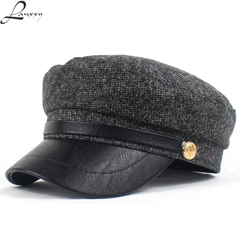 

Lanxxy Vintage Plaid Military Caps Women Winter Flat Cap Casquette Leather Brim Hats for Women Gorras