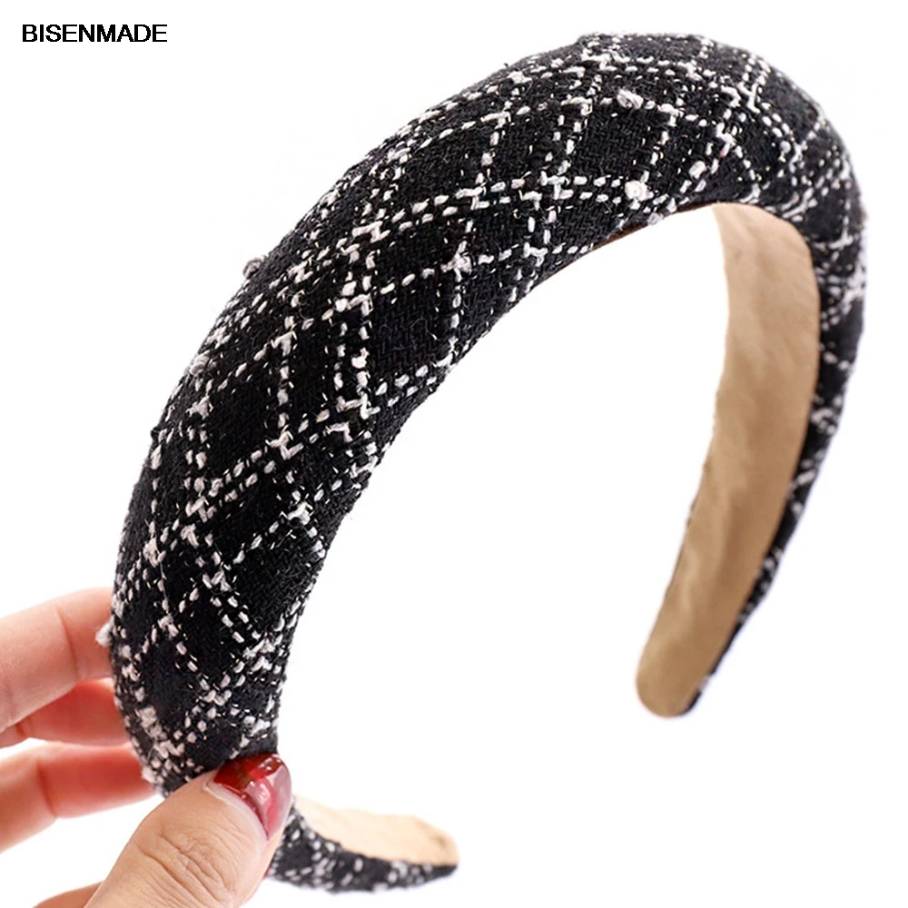 

Vintage Sponge Bezel Women Hairband Chic Houndstooth Fabric Headbands Top Headwear Hair Accessories Girls Headdress Fashion 2020