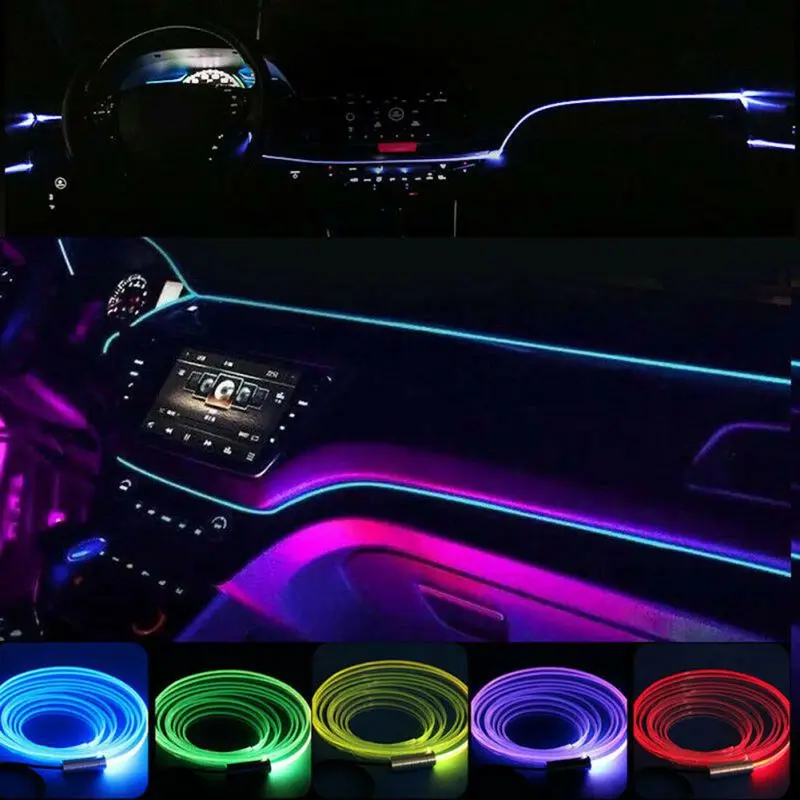Автомобильные RGB волоконно-оптические атмосферные лампы, автомобильный интерьерный светильник, декоративная приборная панель, пульт дистанционного управления или управление через приложение