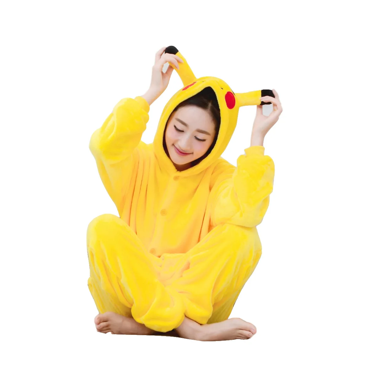 

Kigurumi Yellow Cartoon Pajama Adult Animal Onesie Women Men Couple 2020 Winter Pajamas Suit Sleepwear Flannel Pijamas