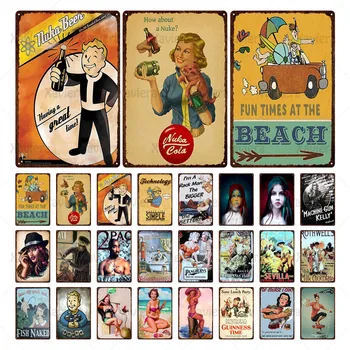 

Fun Times At The Beach Metal Tin Sign Lady and Girl Vintage Retro Plaque Bar Pub Club Art Poster Home Decoration Wall Sticker