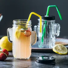 450 мл креативная кактус прозрачная стеклянная чашка банка чашка Мейсона с крышкой и соломинкой Молоко Кофе фруктовый сок чашка домашний бар питьевой стакан es