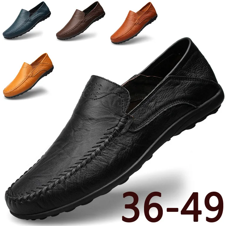 

Large Dock Layer Cowhide Men's Driving Moccosins Foot Covering Breathable Casual Leather Shoes 36-49