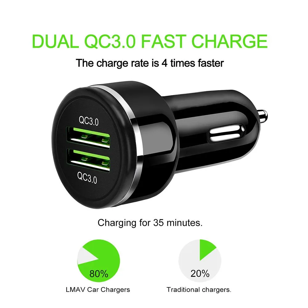 1 шт. универсальное автомобильное зарядное устройство с двумя портами USB Quick Charge 3,0 для всех устройств IOS Android смартфонов планшетов
