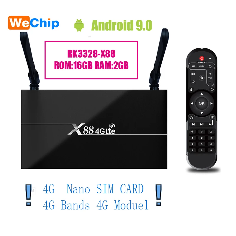 X88 PRO 4G Lte Smart Android 9,0 ТВ коробка 4G Nano SIM карта 4G полосы 4G модуль rom 16GB RAN 2GB Rockchip Wifi 4K Google Play Store